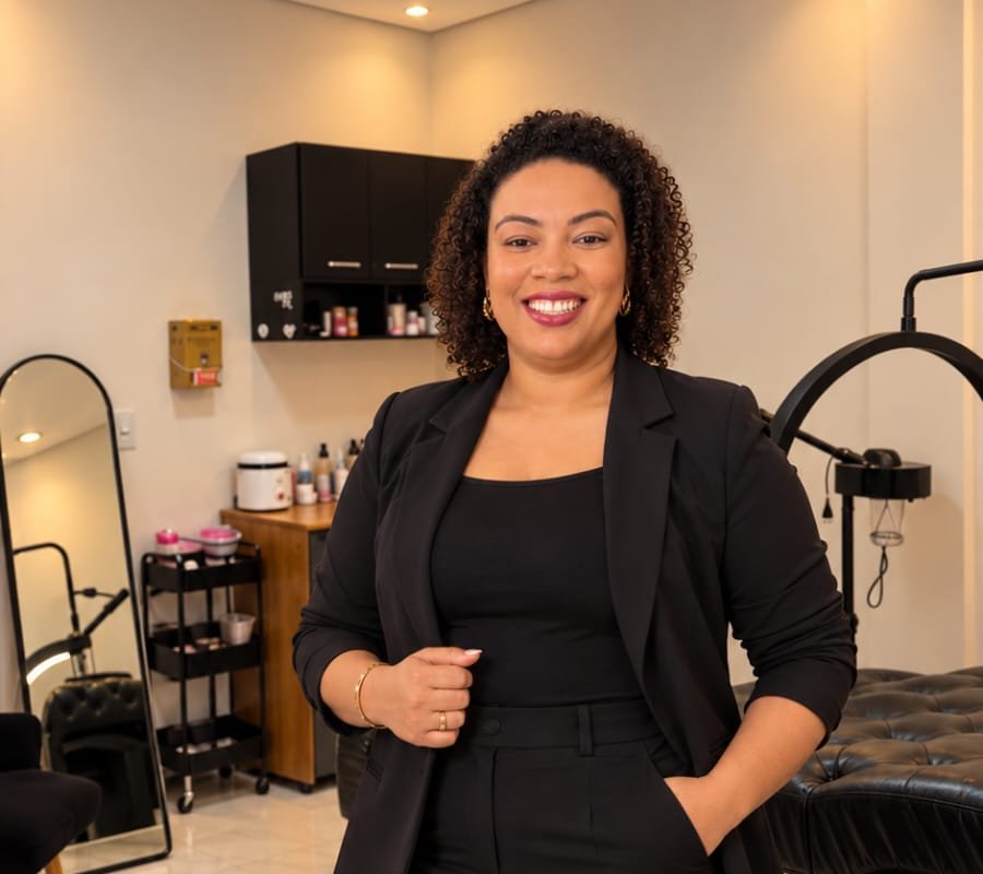 Leide Sousa sorrindo no seu studio de estética